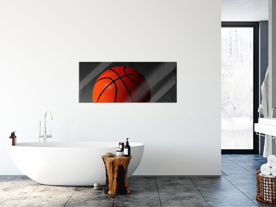 Basketball schwarzer Hintergrund, Glasbild Panorama