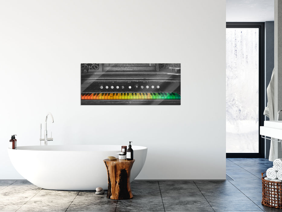 Klavier mit Tasten, Glasbild Panorama