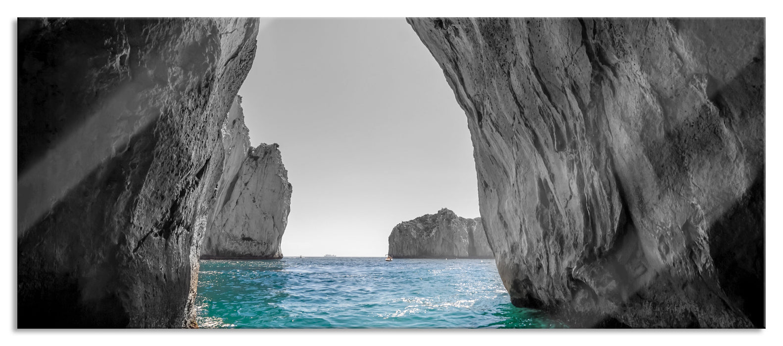 Pixxprint Felsenbucht im Meer, Glasbild Panorama