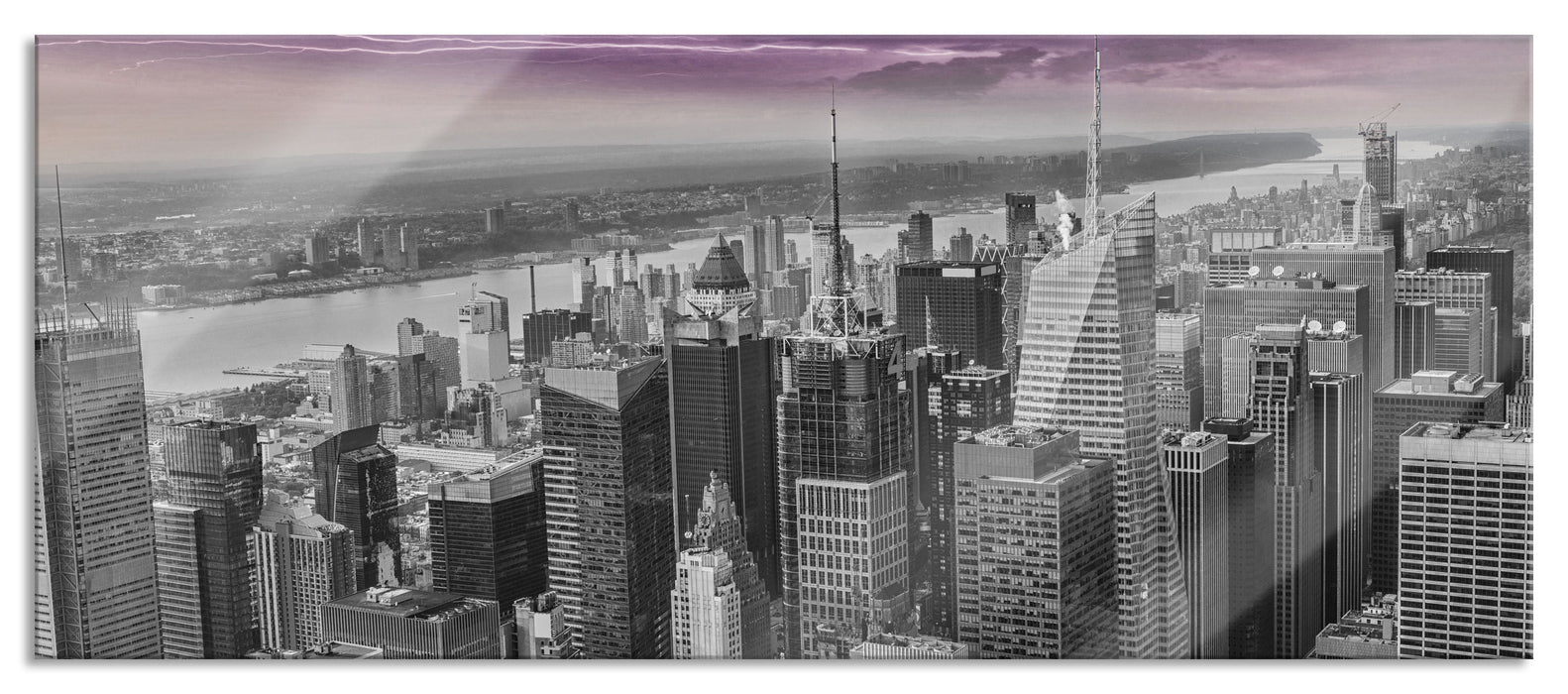 Skyline New York Gewitter, Glasbild Panorama