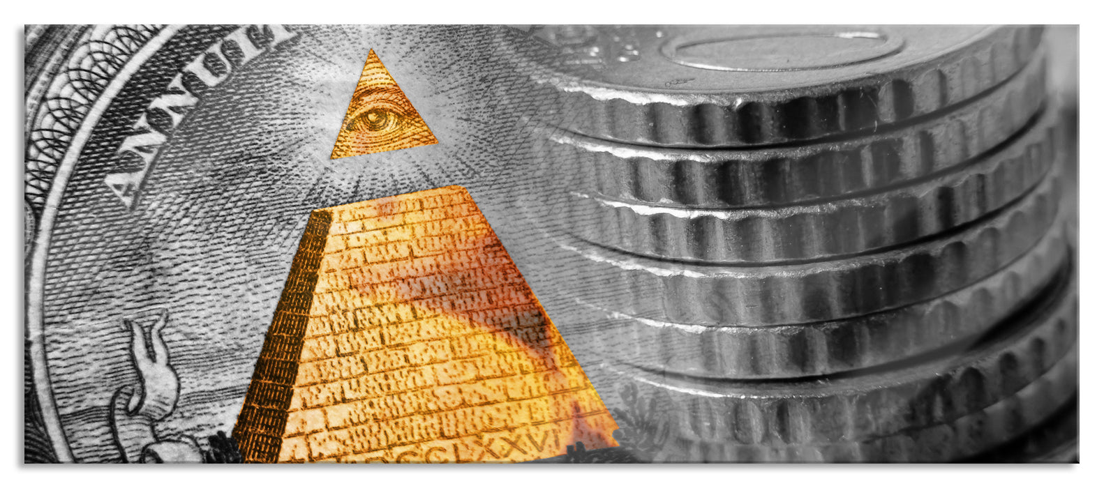 Pixxprint Illuminati Pyramide Dollar, Glasbild Panorama