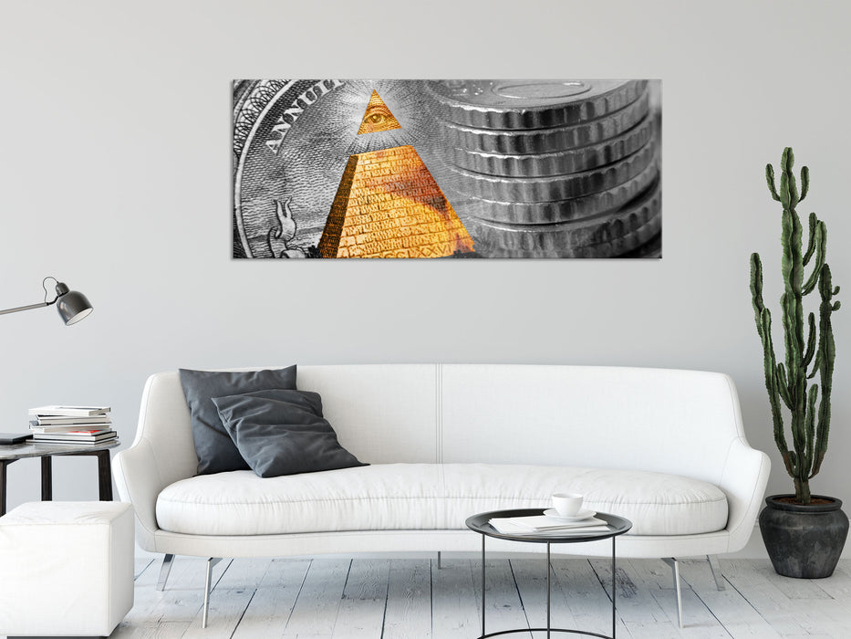 Illuminati Pyramide Dollar, Glasbild Panorama