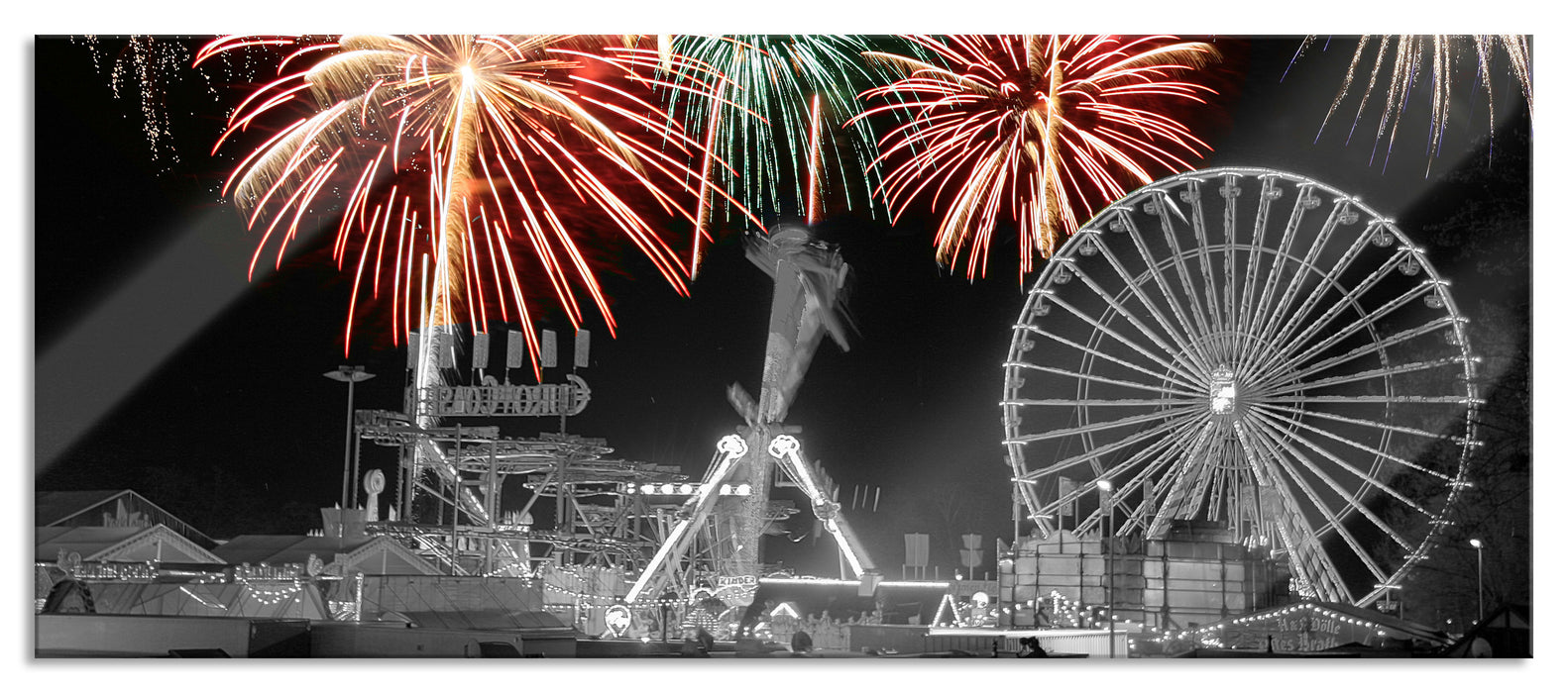 Pixxprint Silvester Feuerwerk, Glasbild Panorama