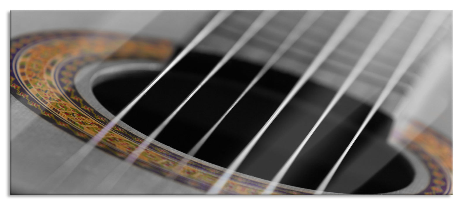 Schallloch einer Westerngitarre, Glasbild Panorama