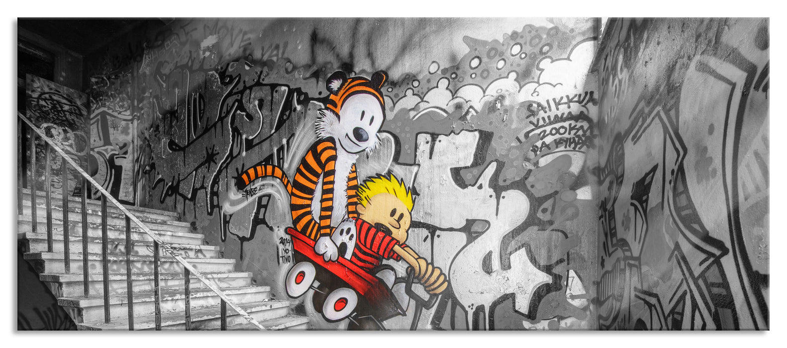 Pixxprint Tiger Grafitti in Berlin, Glasbild Panorama