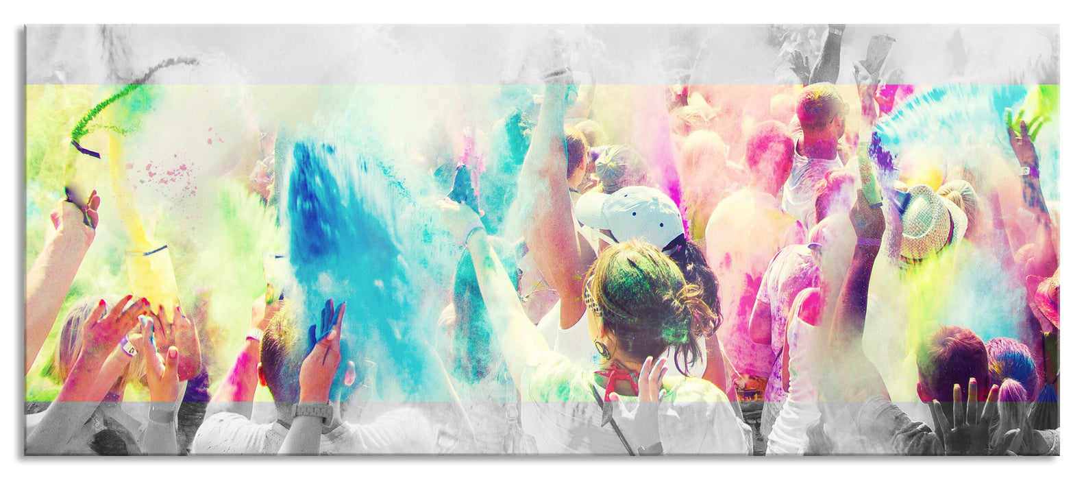 Pixxprint Holi Farben Festival, Glasbild Panorama