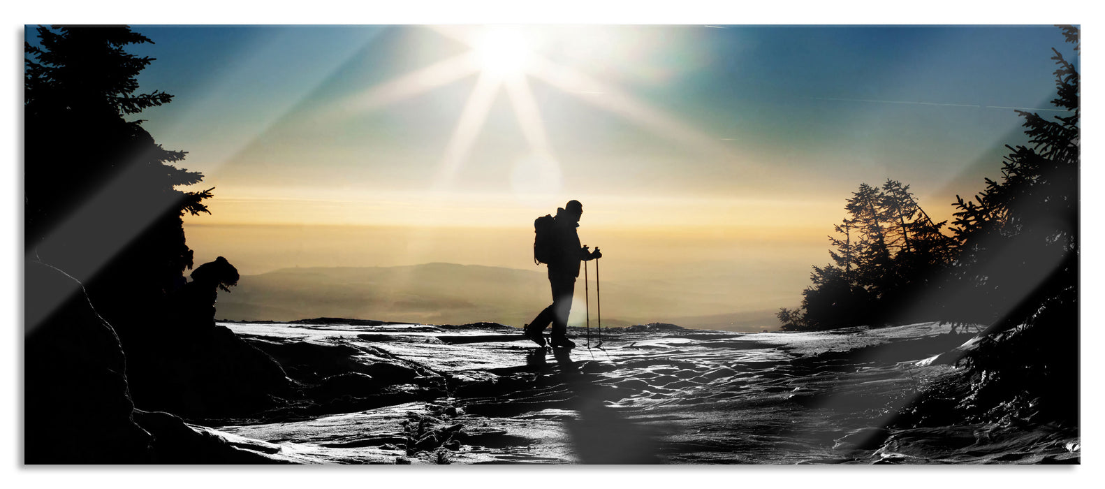 Ski Langläufer Berg, Glasbild Panorama
