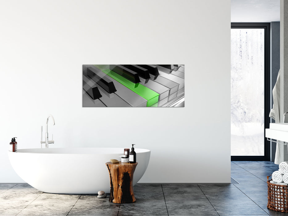Piano green Klaviertasten, Glasbild Panorama
