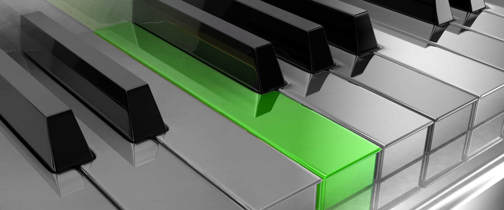Piano green Klaviertasten, Glasbild Panorama