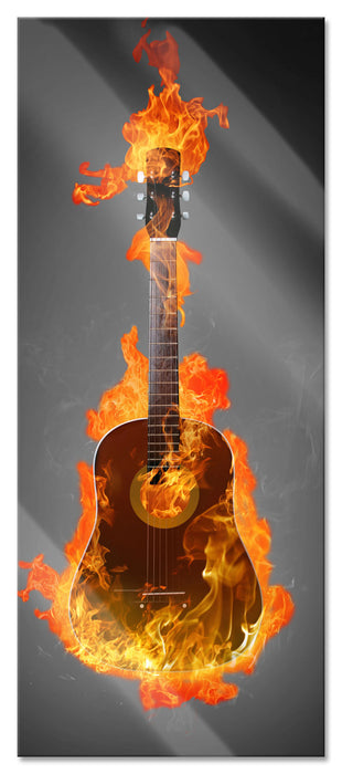 Pixxprint Brennende Gitarre Heiße Flammen, Glasbild Panorama