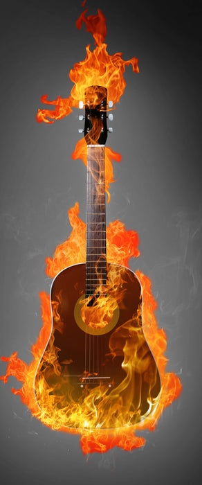 Brennende Gitarre Heiße Flammen, Glasbild Panorama