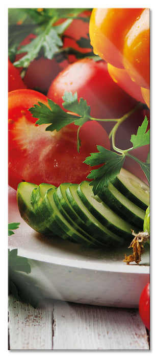 Pixxprint Obst Gemüse Gurke Tomaten, Glasbild Panorama