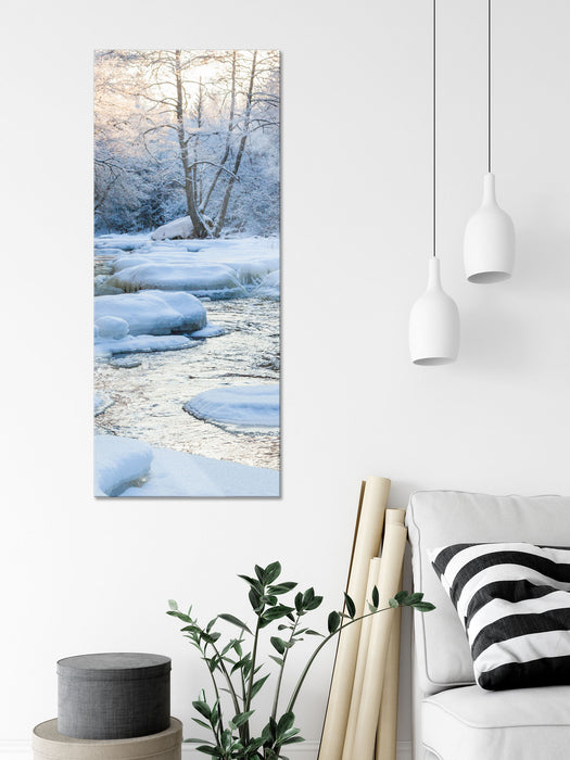 Bach in Winterlandschaft, Glasbild Panorama