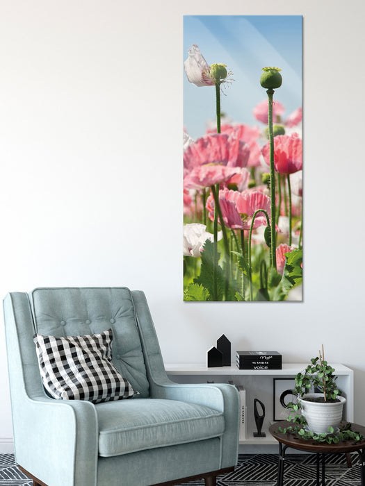 Blumenwiese Mohnblumen, Glasbild Panorama