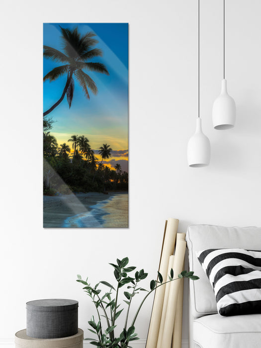 Palmen am Strand, Glasbild Panorama