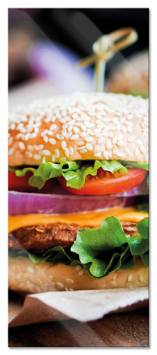 Pixxprint Burger und Pommes, Glasbild Panorama