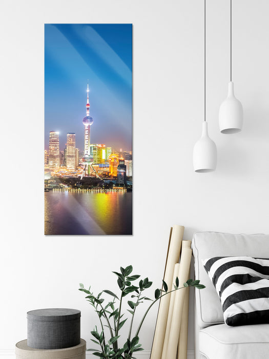 Shanghai Skyline, Glasbild Panorama