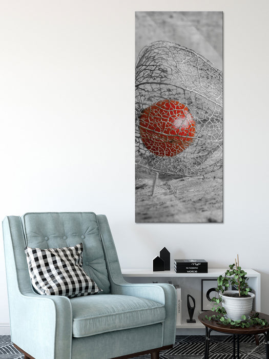 leckere Physalis in Schale, Glasbild Panorama