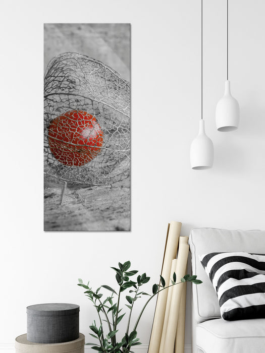 leckere Physalis in Schale, Glasbild Panorama