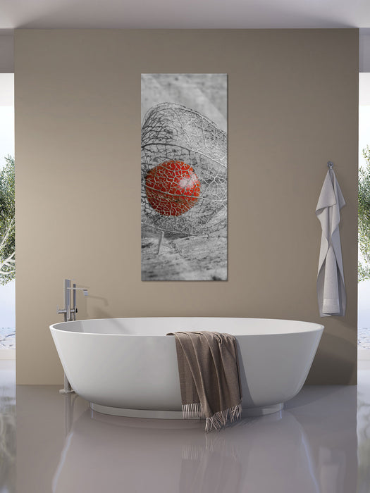 leckere Physalis in Schale, Glasbild Panorama