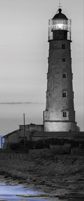 alter Leuchtturm bei Sonnenuntergang, Glasbild Panorama