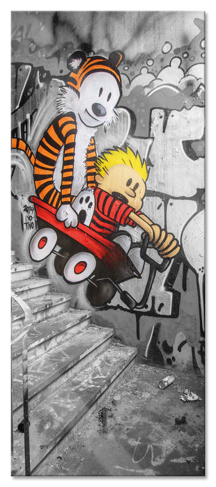 Pixxprint Tiger Grafitti in Berlin schwarz/weiß, Glasbild Panorama