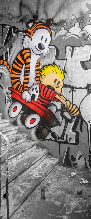 Tiger Grafitti in Berlin schwarz/weiß, Glasbild Panorama