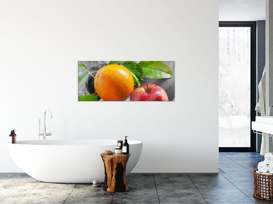 Apfel Banane Orange und Co., Glasbild Panorama