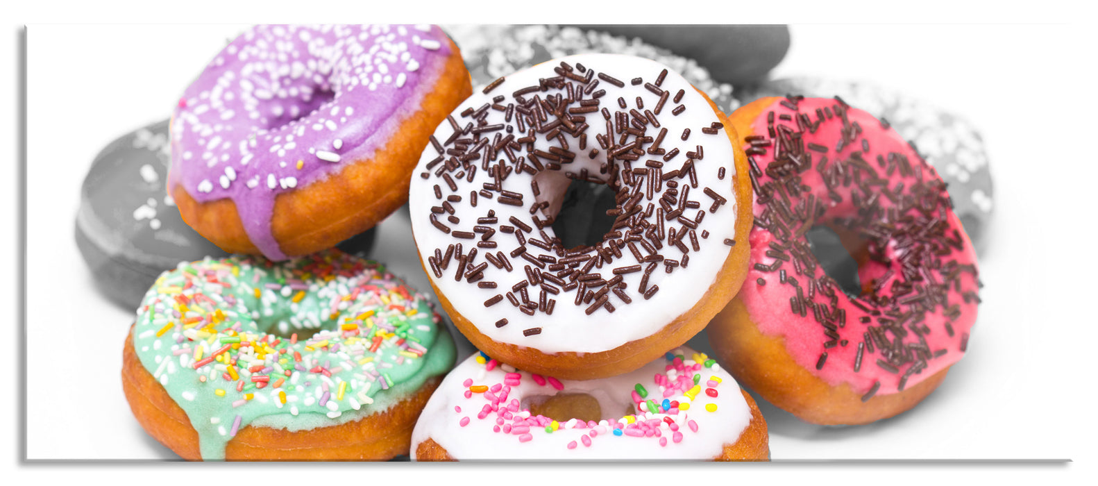 Pixxprint Donut mit Glasur und Liebesperlen, Glasbild Panorama