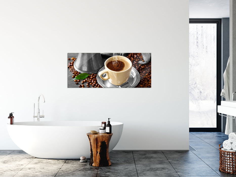 Kaffe mit Kännchen, Glasbild Panorama