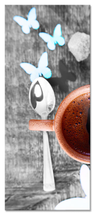 Pixxprint Kaffee mit Schmetterlingsdeko, Glasbild Panorama