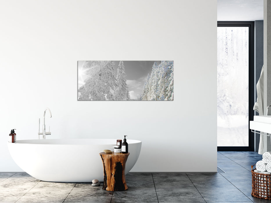 Winterlandschaft mit Bäumen, Glasbild Panorama