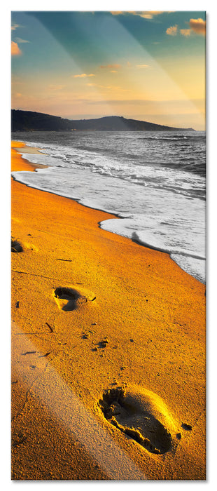 Pixxprint Spuren Im Sand am weiten Meer, Glasbild Panorama