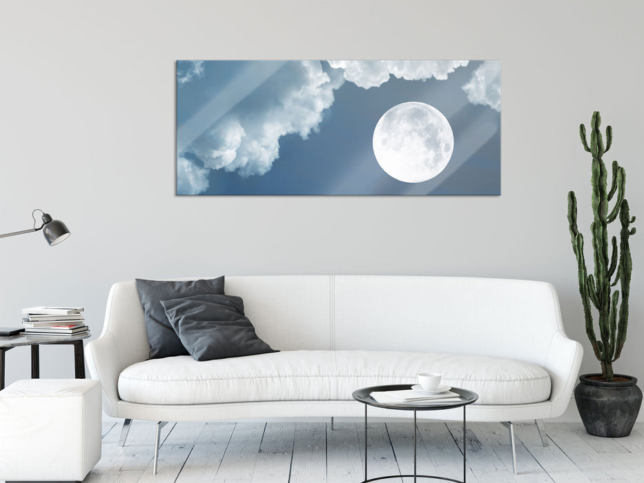 Vollmond über Wolke, Glasbild Panorama