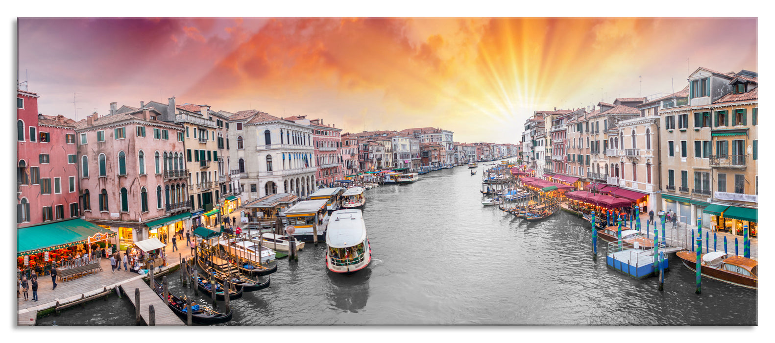 Pixxprint Wasserstraße in Venedig, Glasbild Panorama