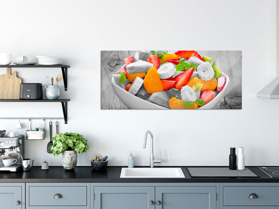 schmackhafter Obstsalat, Glasbild Panorama