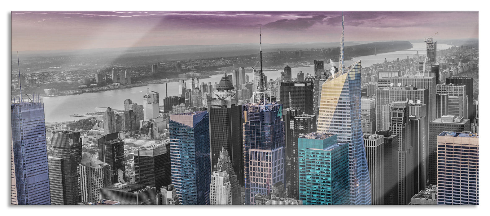 Pixxprint Skyline New York Gewitter, Glasbild Panorama