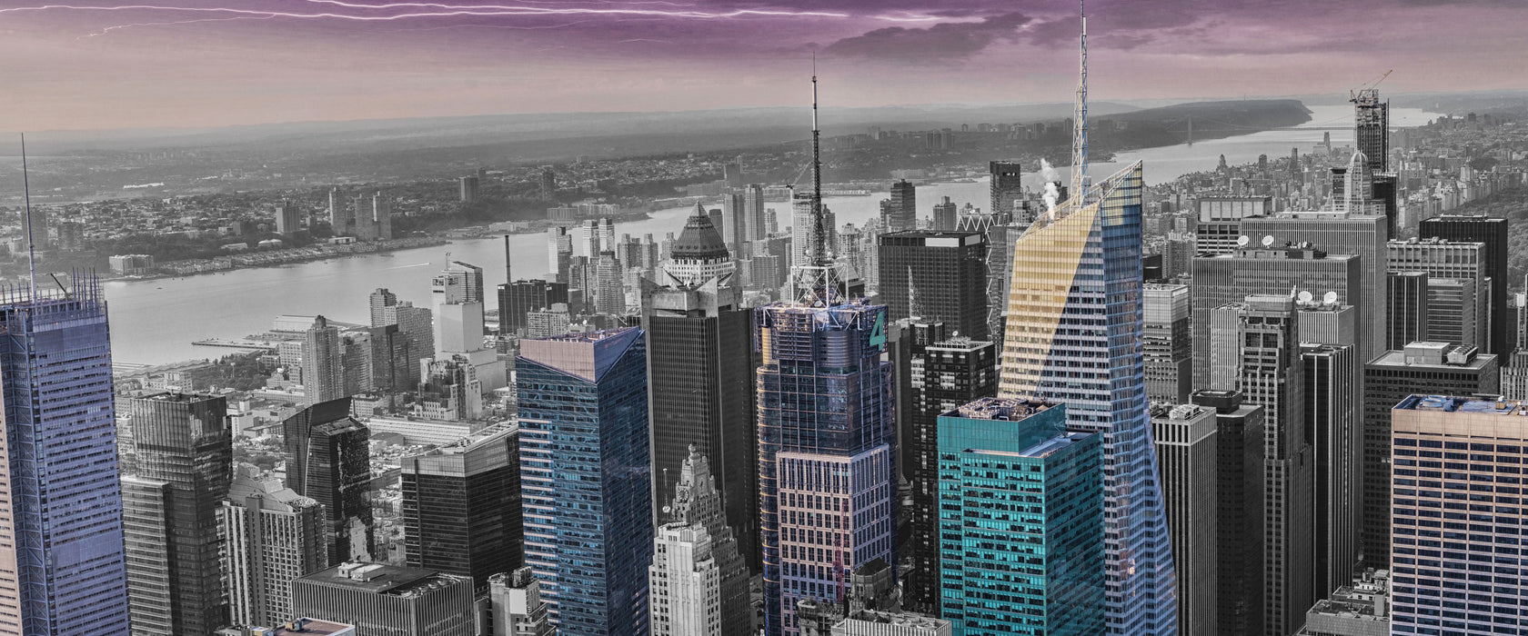 Skyline New York Gewitter, Glasbild Panorama