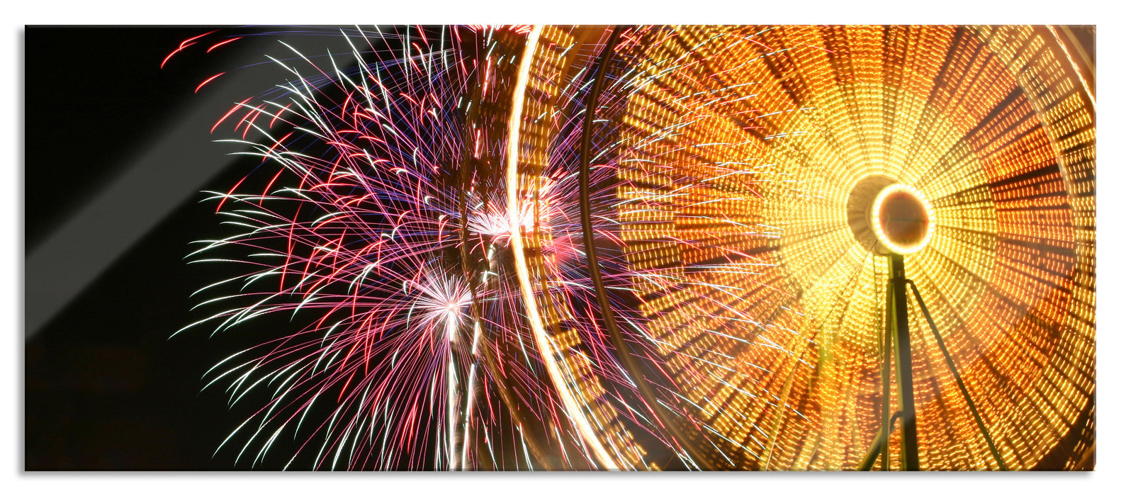 Jahrmarkt mit Feuerwerk, Glasbild Panorama