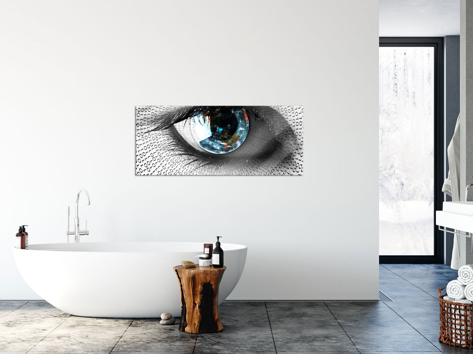 Auge mit binärem Code, Glasbild Panorama