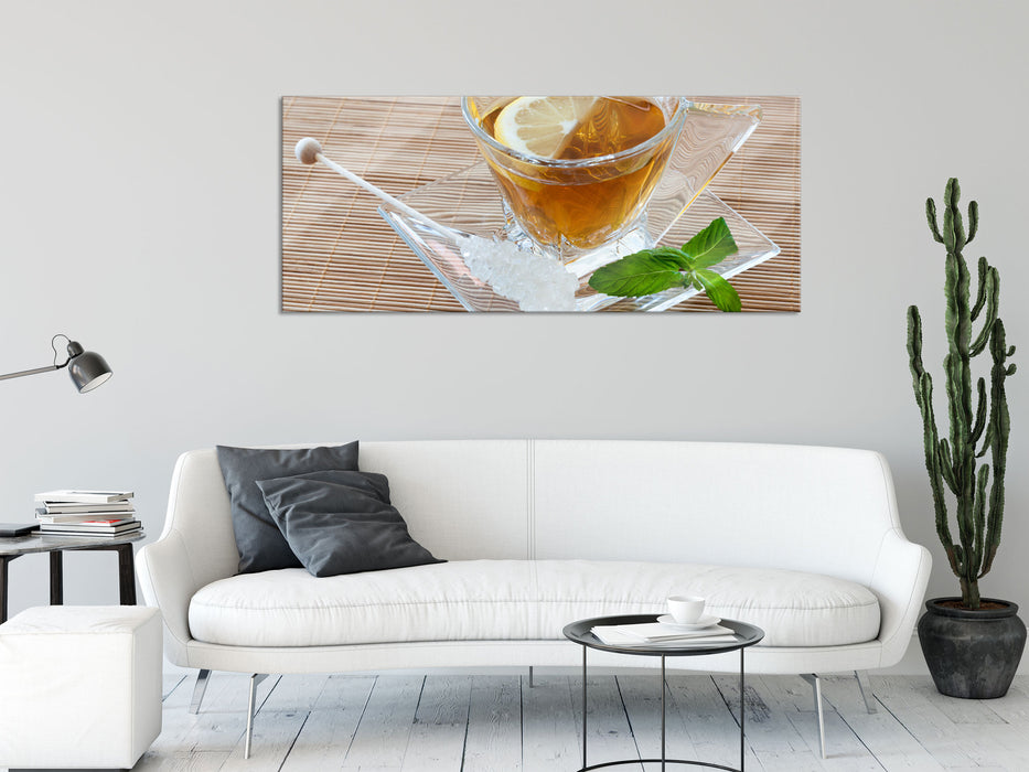 Tasse Tee mit Minze, Glasbild Panorama