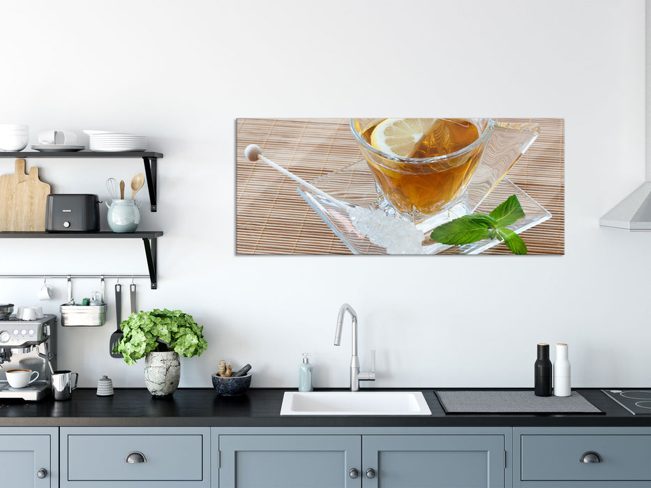Tasse Tee mit Minze, Glasbild Panorama