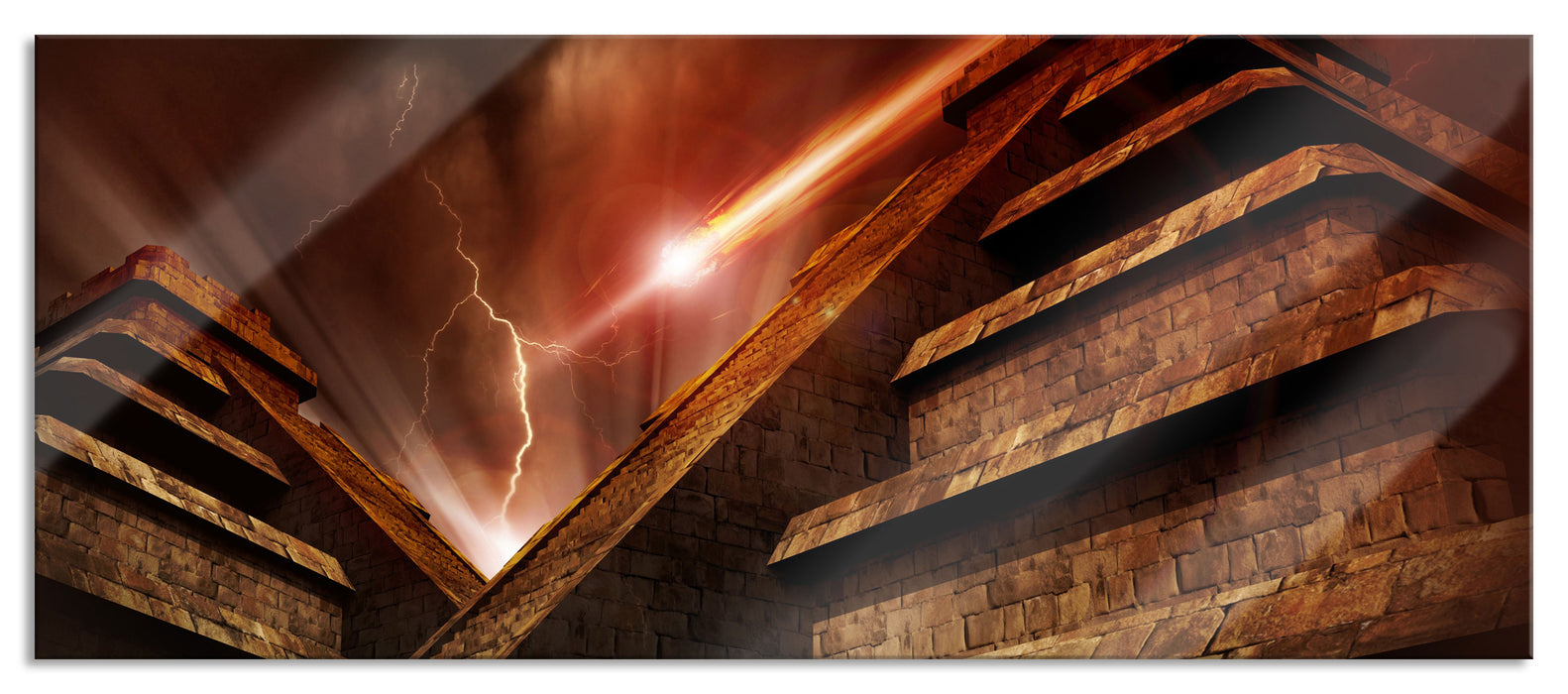 Pixxprint Majatempel bei Gewitter, Glasbild Panorama