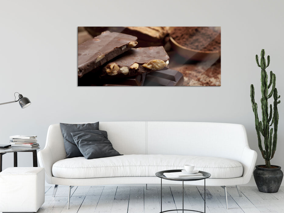 Leckere Schokolade, Glasbild Panorama