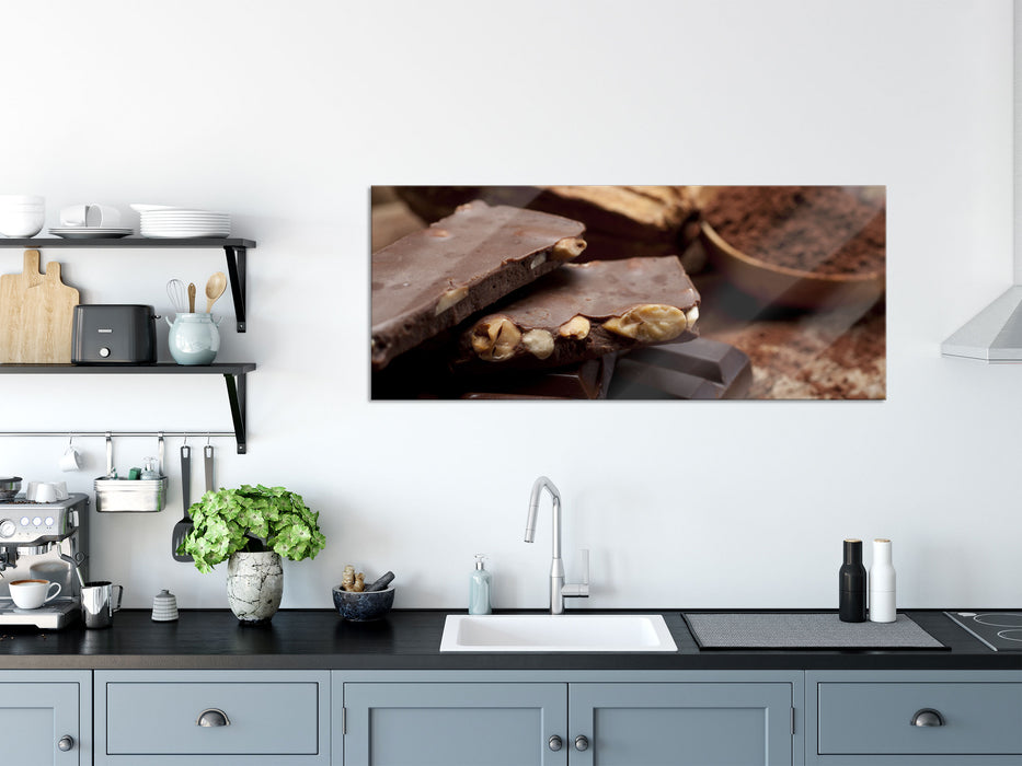 Leckere Schokolade, Glasbild Panorama