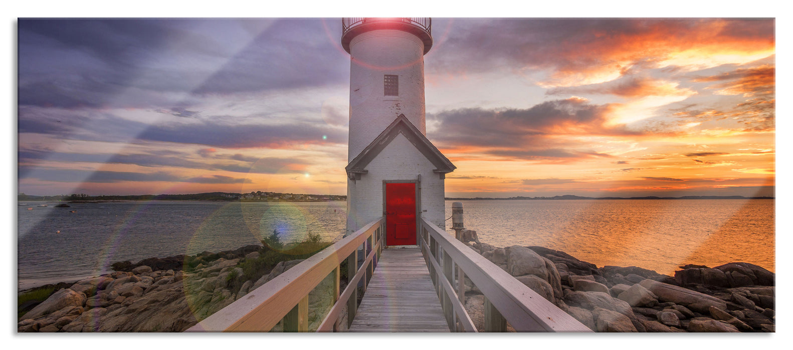 Pixxprint Leuchtturm bei Sonnenuntergang, Glasbild Panorama