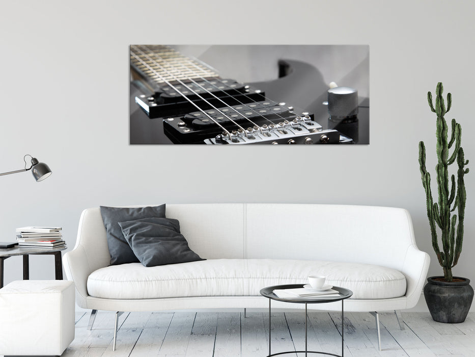 Black E-Guitar, Glasbild Panorama