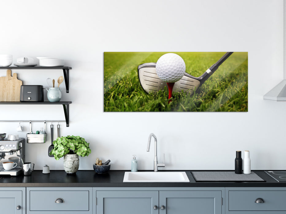 Golf Abschlag, Glasbild Panorama