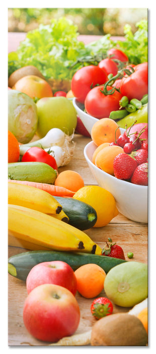 Pixxprint Buntes Obst und Gemüse, Glasbild Panorama