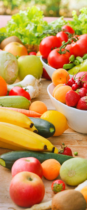 Buntes Obst und Gemüse, Glasbild Panorama